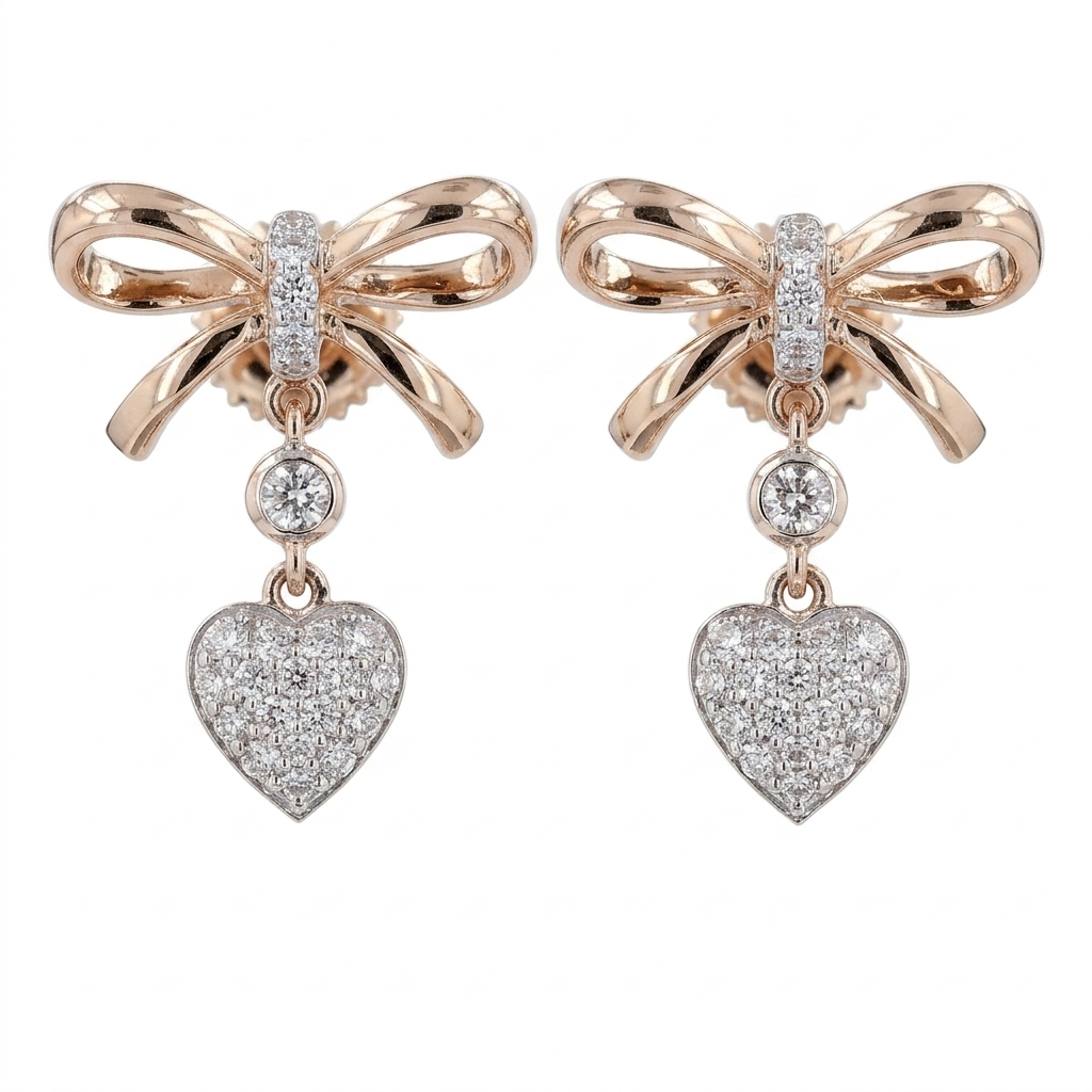 1/4ct TDW Lab grown Diamond Heart Drop Bow Stud Earrings