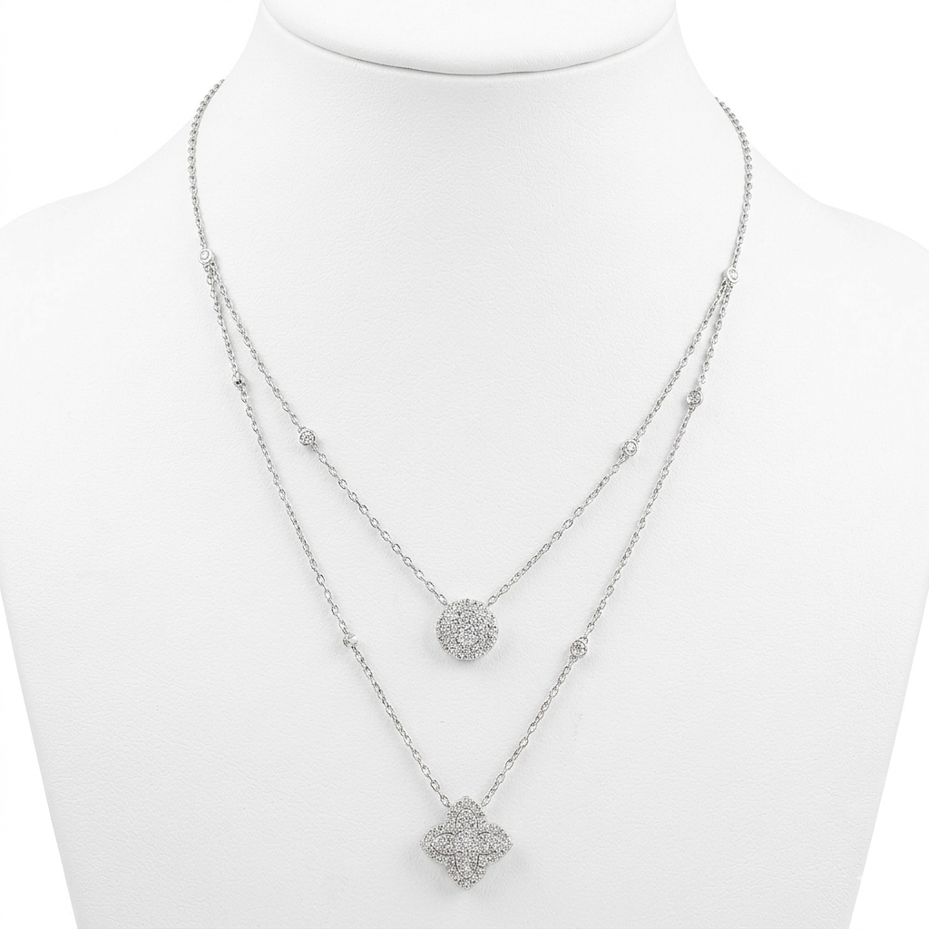 1 3/4ct TDW Lab grown Diamond Layered Station Necklace in 14k White Gold