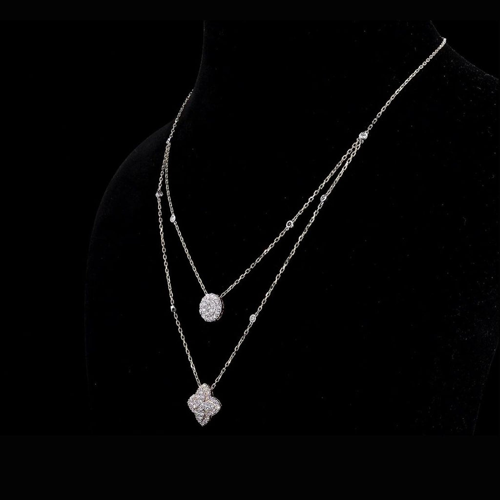 1 3/4ct TDW Lab grown Diamond Layered Station Necklace in 14k White Gold