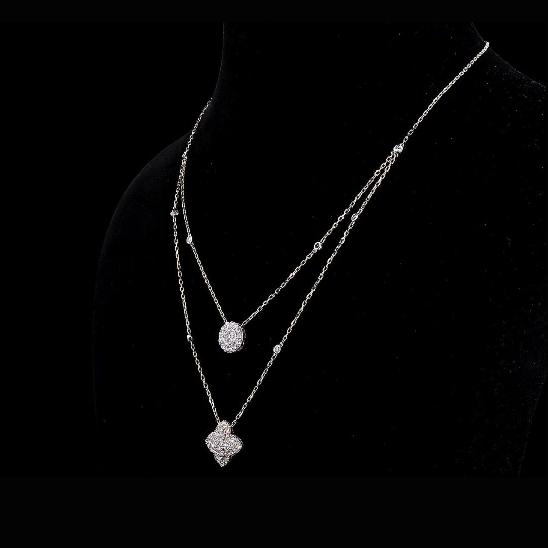 1 3/4ct TDW Lab grown Diamond Layered Station Necklace in 14k White Gold
