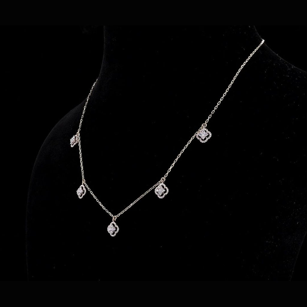 7/8ct TDW Lab grown Diamond Floral Charm Station Necklace in 14k Gold