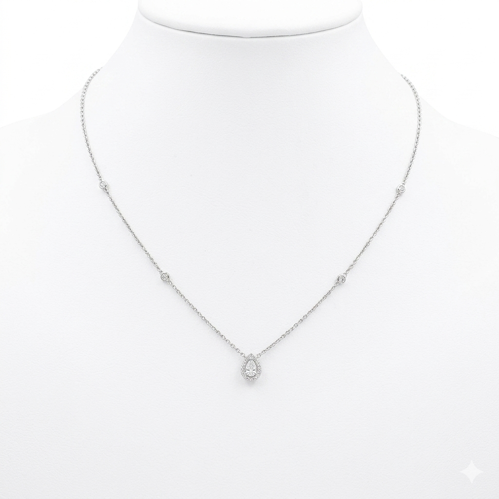 1/3ct TDW Lab grown Diamond Halo Station Chain Necklace  in 14k White Gold