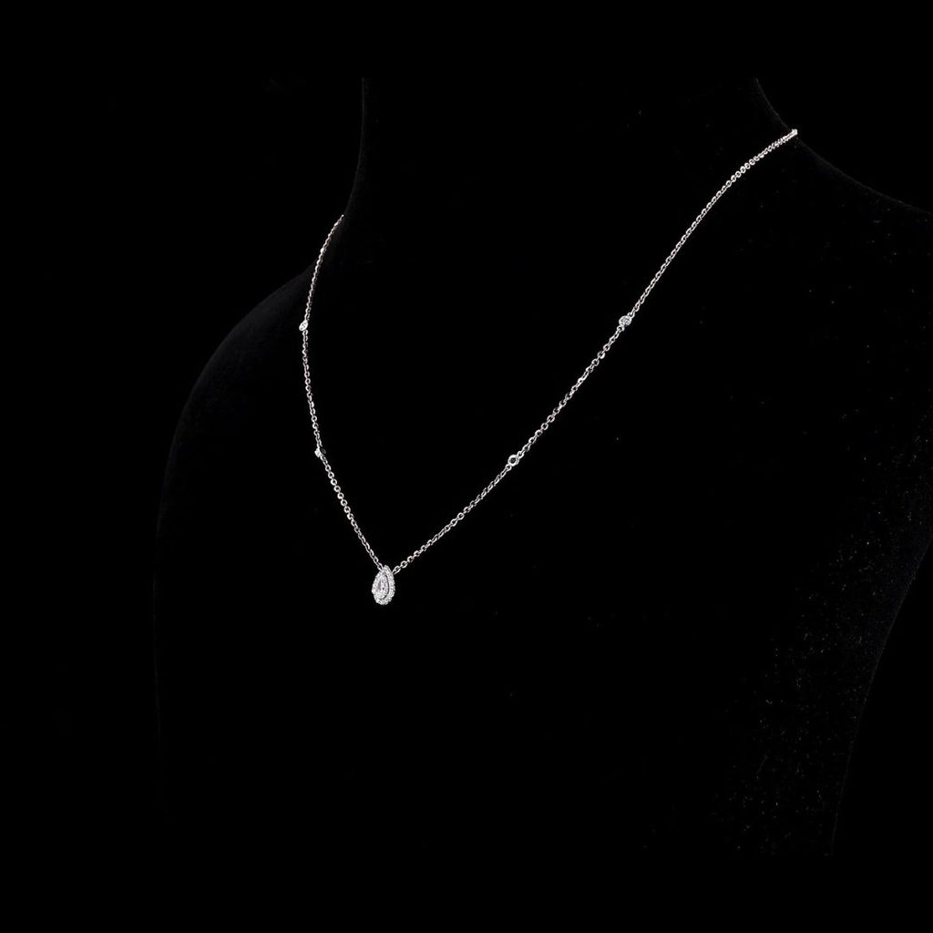 1/3ct TDW Lab grown Diamond Halo Station Chain Necklace  in 14k White Gold