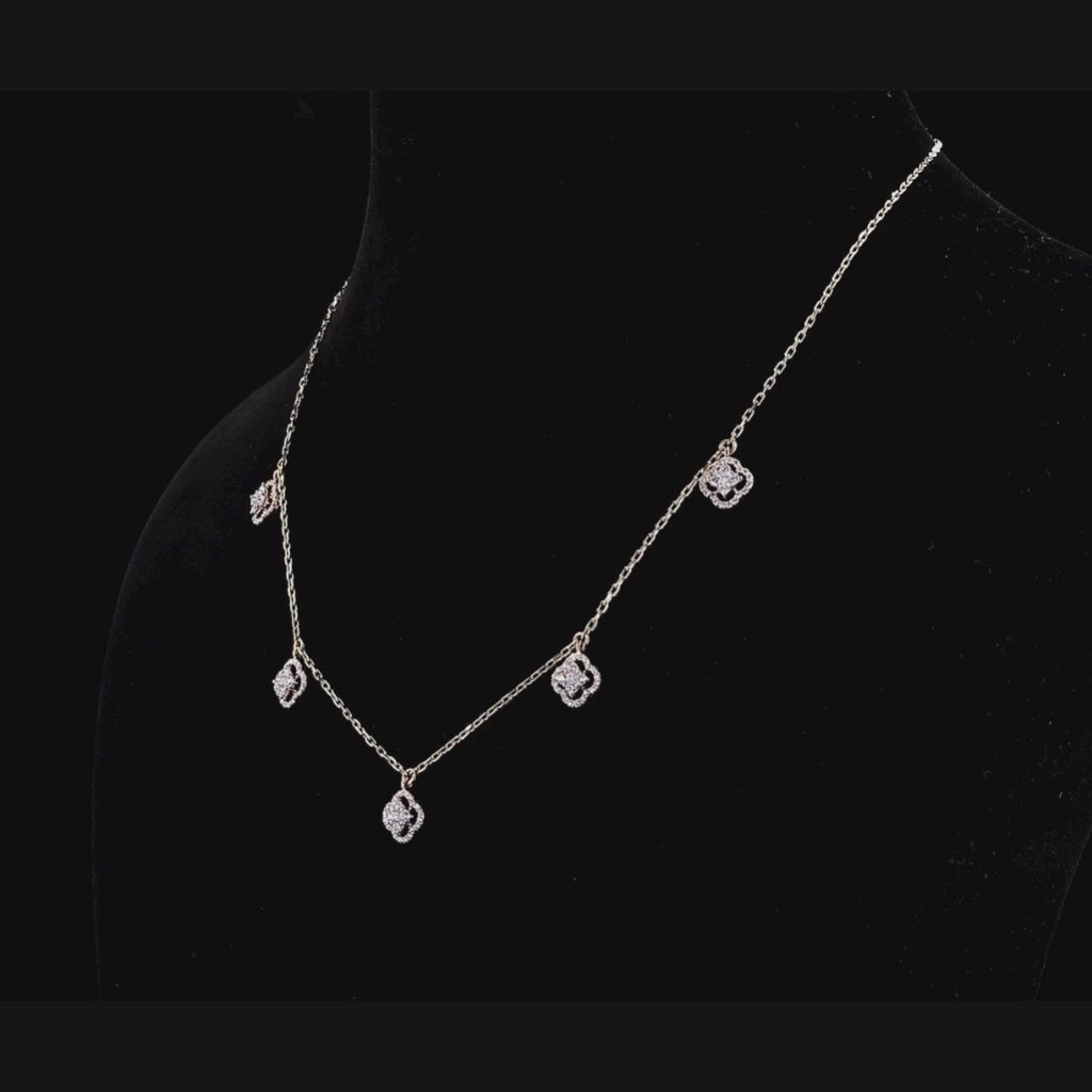 7/8ct TDW Lab grown Diamond Floral Charm Station Necklace in 14k Gold