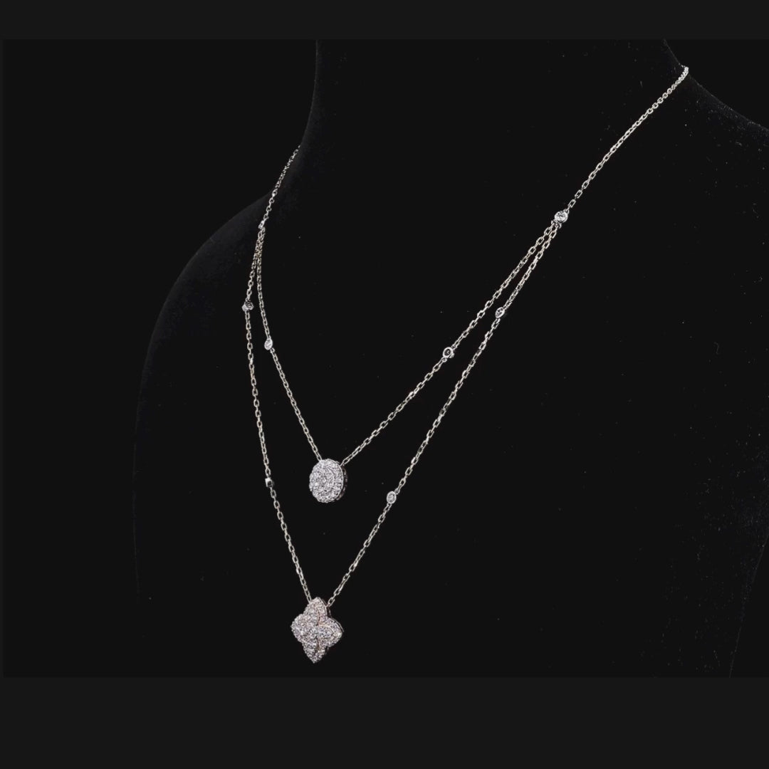 1 3/4ct TDW Lab grown Diamond Layered Station Necklace in 14k White Gold