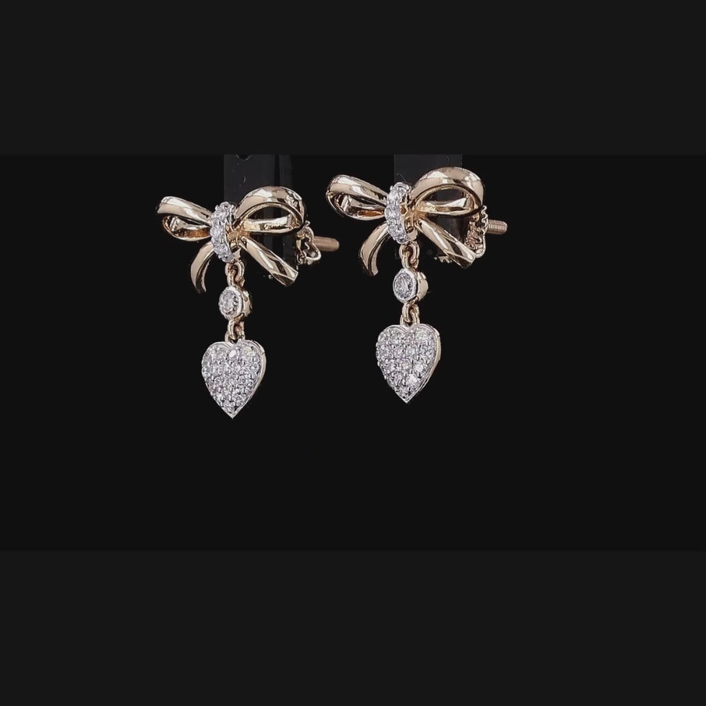 1/4ct TDW Lab grown Diamond Heart Drop Bow Stud Earrings