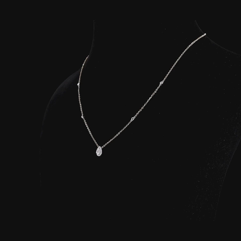 1/3ct TDW Lab grown Diamond Halo Station Chain Necklace  in 14k White Gold